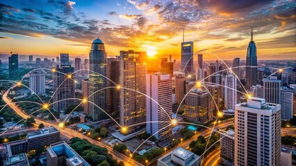 Fototapeta premium Aerial View of Diverse Business Network, Connecting Global Companies via Digital Marketing Channels