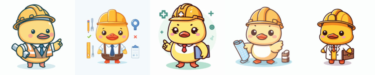 cute duck vector in architect costume