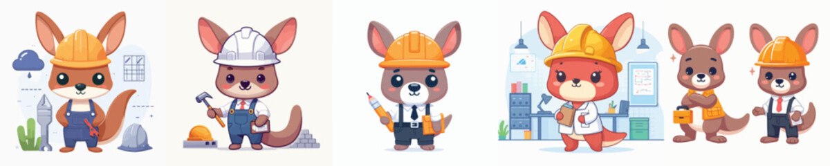 cute kangaroo vector in architect costume