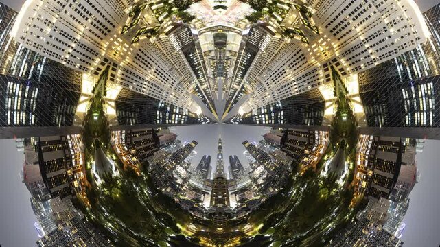 bangkok skyline turned into abstract tiny planet 