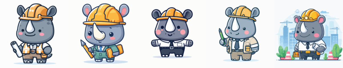 cute rhino vector in architect costume