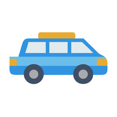 Blue Station Wagon Cartoon Car isolated on Black