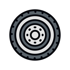 Automotive wheel tire rim illustration on black background
