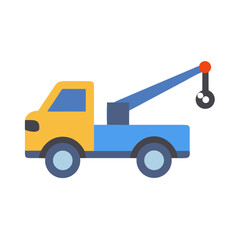Cartoon tow truck with crane, yellow and blue