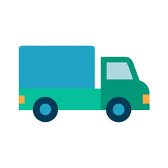 Delivery truck flat illustration with green and blue tones