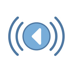 Audio rewind blue signal button icon on black