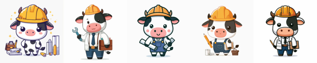 Fototapeta premium cute cow vector in architect costume