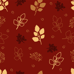 Vector illustration, seamless pattern of leaves in different shades of shades on a dark background. Background for website, packaging, design fabric, wallpaper, textile