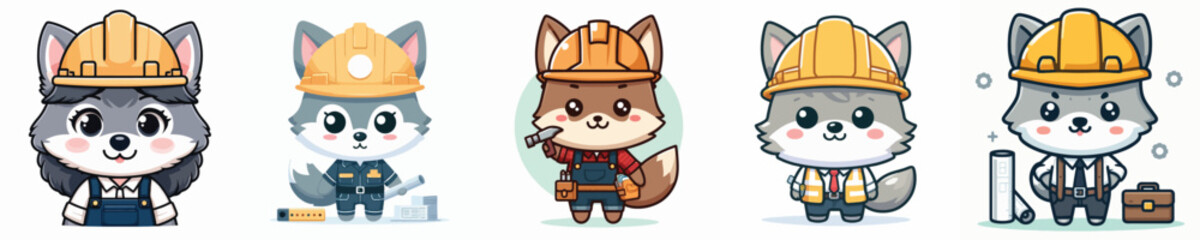cute wolf vector in architect costume