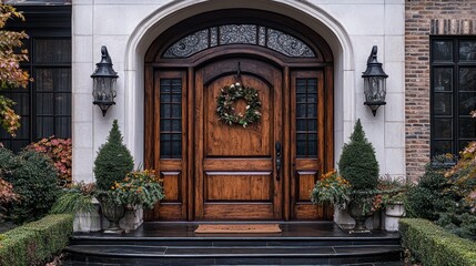 Obraz premium Elegant arched doorway entrance with decorative plants