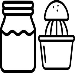 illustration of a squeezed orange and a bottle of juice

