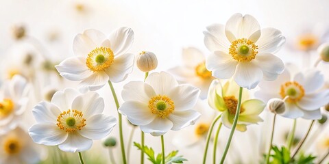 Fototapeta premium Autumn White Anemone Honorine Jobert Flowers Isolated on White Background - Stock Photo