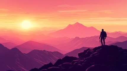 Majestic Sunset Over Mountain Peaks: A Hiker's Contemplation