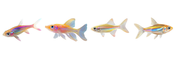 Group of Small Colorful Fish Swimming on Transparent Background