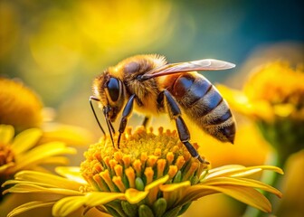 Fototapeta premium Bee on Yellow Flower - Macro Architectural Photography