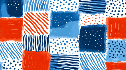 Fototapeta premium Abstract blue and red patchwork pattern background for design