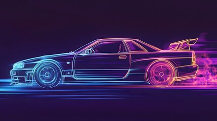 Fototapeta premium Fast, futuristic sports car outline in vibrant neon.
