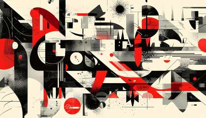 Abstract red black white city scape design, urban modern art background for website banner