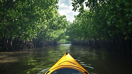 Fototapeta premium Kayaking through lush waterway scenic view adventure travel concept
