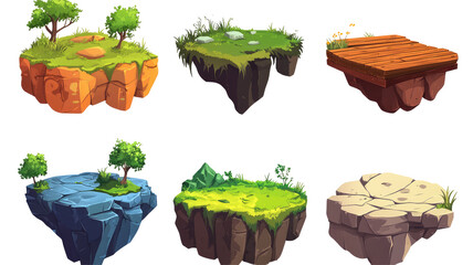 Cartoon Floating Islands Collection isolated on transparent png