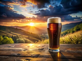 Cold Beer Landscape: Crisp Light, Condensation, Refreshing Drink