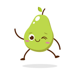 Cute Smiling Green Avocado Character. Kawaii Green Fruit Mascot Style Vector. Cute vector character set in various action emotions. Collection symbols isolated on a white background
