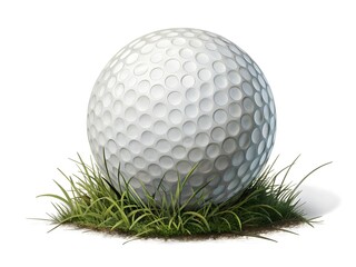 Fototapeta premium Golf ball isolated on white background. A white golf ball is sitting on a green grassy field.
