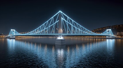Obraz premium Illuminated bridge connecting old town & modern cityscape Symbol of bridging traditional and digital markets - innovation lights cityscape contrast modern