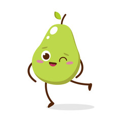 Cute Smiling Green Avocado Character. Kawaii Green Fruit Mascot Style Vector. Cute vector character set in various action emotions. Collection symbols isolated on a white background