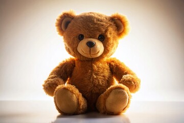 Cute Brown Teddy Bear Plush Toy Silhouette on White Background - Stock Photo