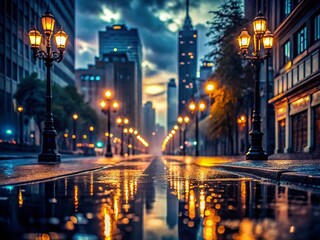 Fototapeta premium Dark City Street, Tough Morning Commute, Gloomy Dawn, Urban Landscape, Rainy Night