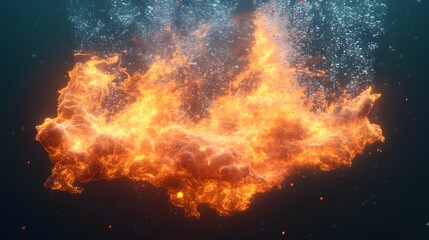 Underwater fiery cloud explosion in a dark scene.