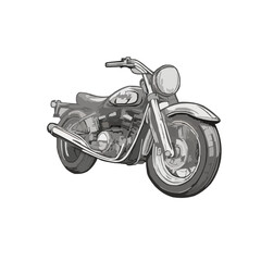 Greyscale vector illustration of a classic cruiser motorcycle, iconic motorbike design for themes of freedom, adventure, road trips, and biker culture