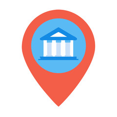 Bank location pinpoint icon, financial institution place marker