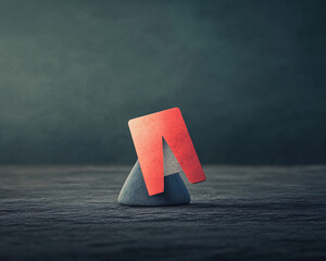 Red shape balancing on grey cone.