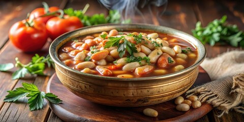 Steaming Haricot Beans with Herbs in a Traditional Turkish Stew, steam, herbs,  steam, herbs, food, haricot beans