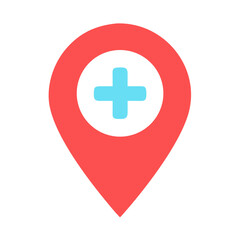 Location pin icon with medical plus symbol indicator sign