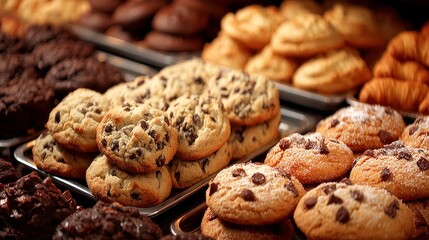 Freshly baked cookies and pastries displayed in a bakery setting with inviting golden colors and tempting textures that enhance the overall flavor experience for dessert lovers.