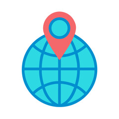 Global location symbol with map marker flat design icon
