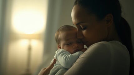 Tender Moment of Mother Embracing Her Newborn Baby with Love