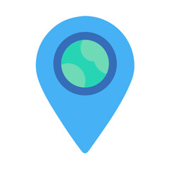 Blue map pin with light green abstract sphere inside