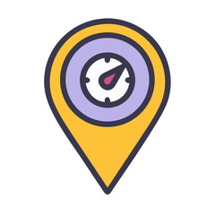 Stylized Location Pin Icon with a Speedometer Inside