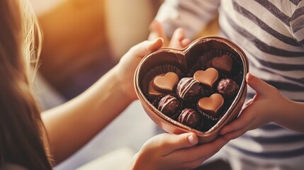 Heart-Shaped Box of Chocolates Gift from Kids to Loving Mother
