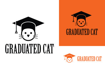 Graduated cat animals training education logo design vector