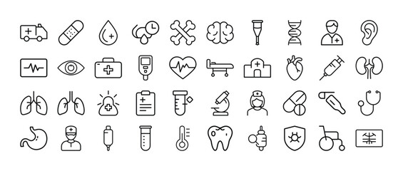 Medical icon set thin line style healthcare symbols collection