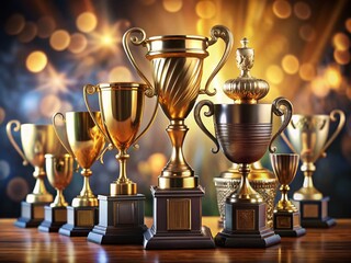 Diverse Trophy Collection:  Award Show Prizes, Gold, Silver, and Bronze Finishes