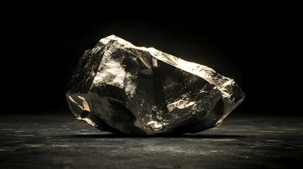 Naklejka premium Luminous grey rock on dark surface, studio shot, geological study background