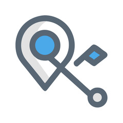 Stylized map pin showing navigation route to destination