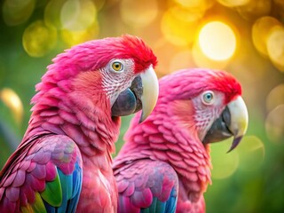 Fototapeta premium Dreamy Pink Parrots: Soft Light, Close-Up Portrait