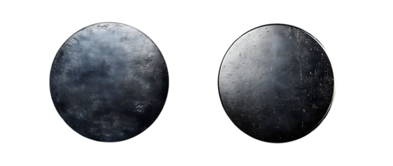 Two circular, dark gray celestial bodies. isolated on transparent background